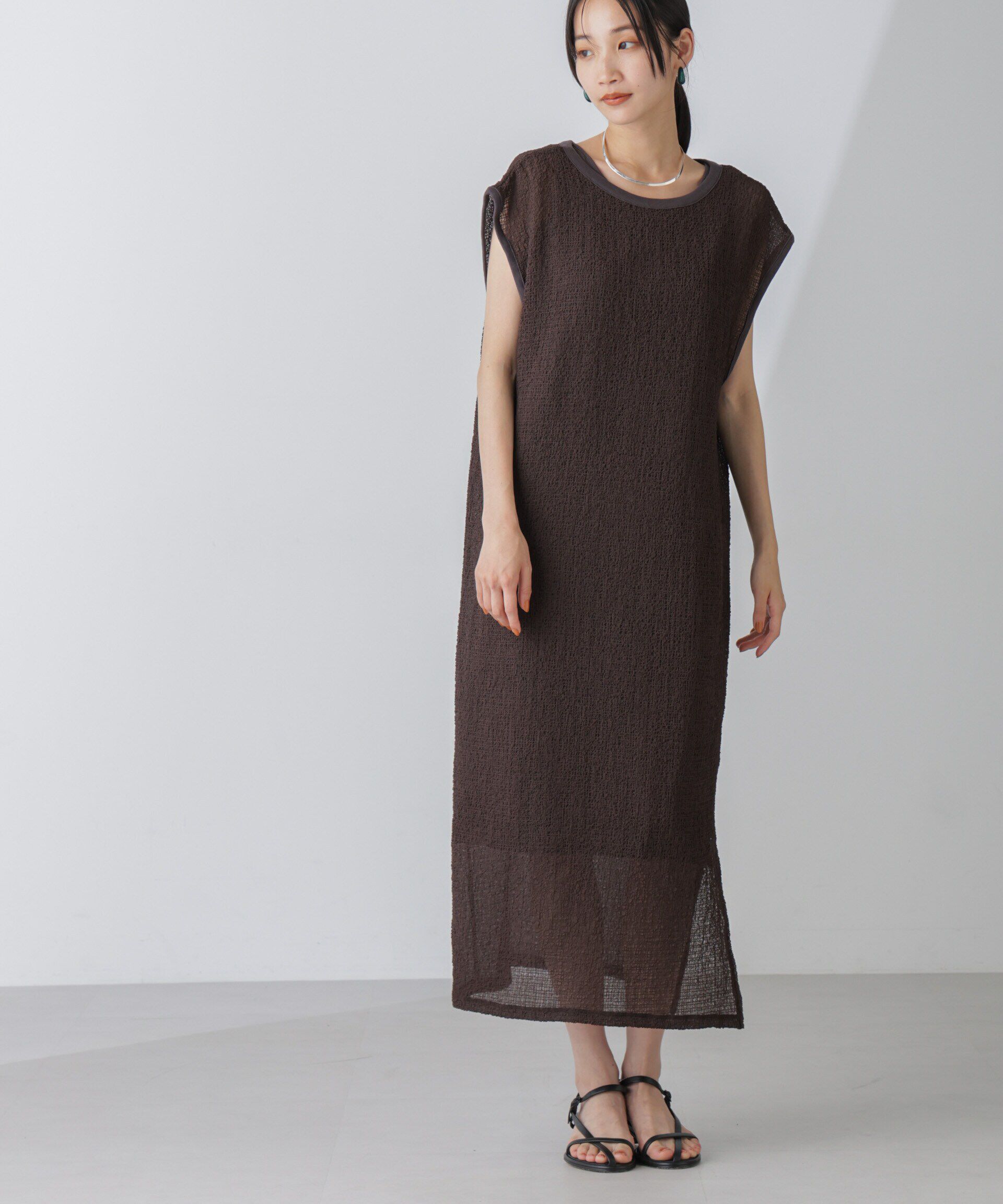 nano･universe「シアーサッカーワンピース」|ワンピース|ブラウン