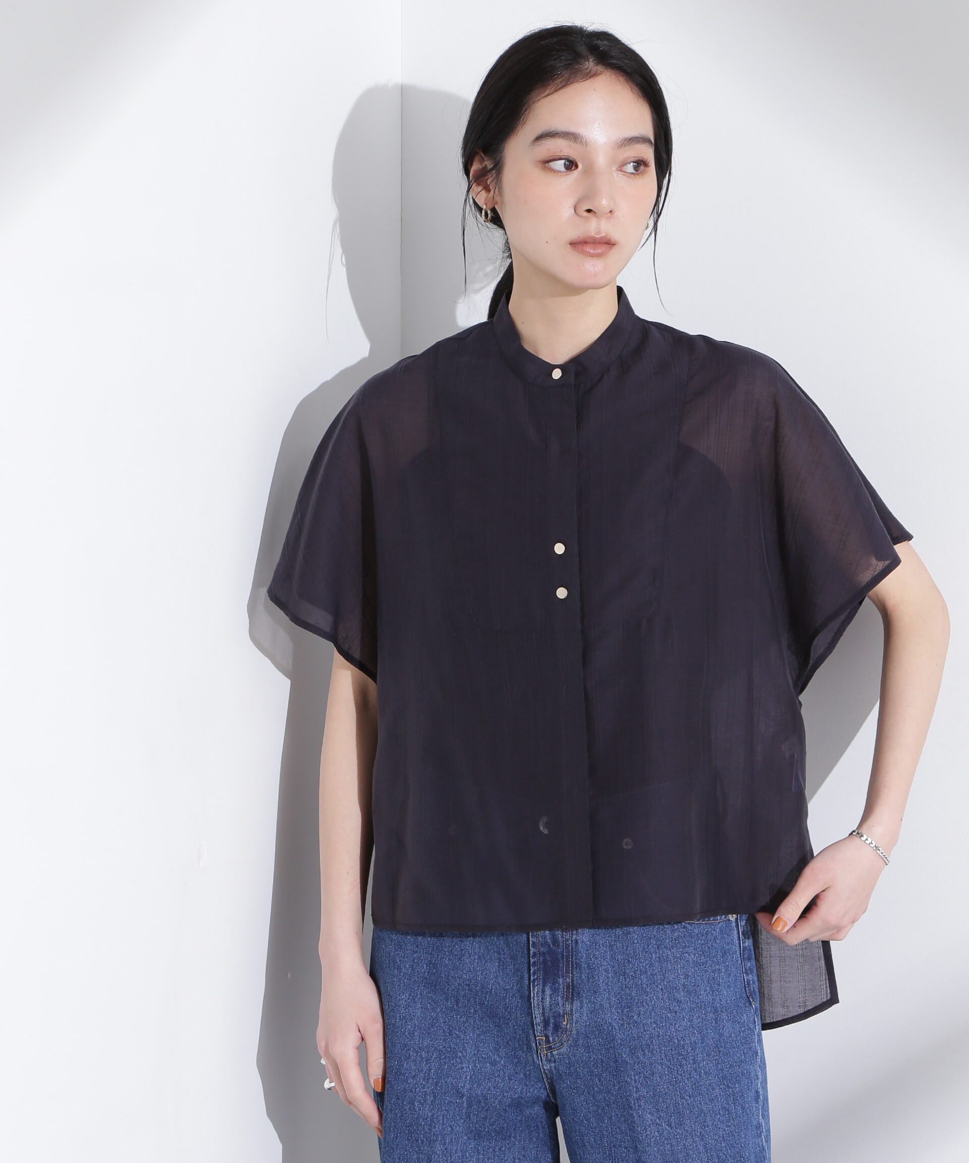 nano･universe「ポンチョデザインシャツ」|シャツ・ブラウス|ネイビー