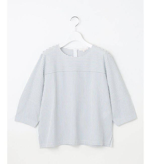 自由区「【接触冷感・UVカット・洗える】ストライプコットンハイゲージフォルムスリーブ カットソー」|Tシャツ・カットソー|