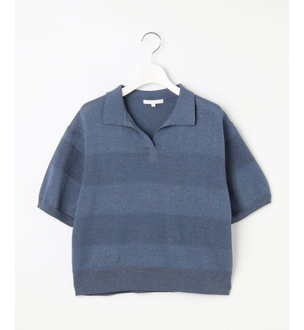 自由区「【洗える】ペーパーブレンドスキッパーポロ ニット」|ニット・セーター|ブルーグレー