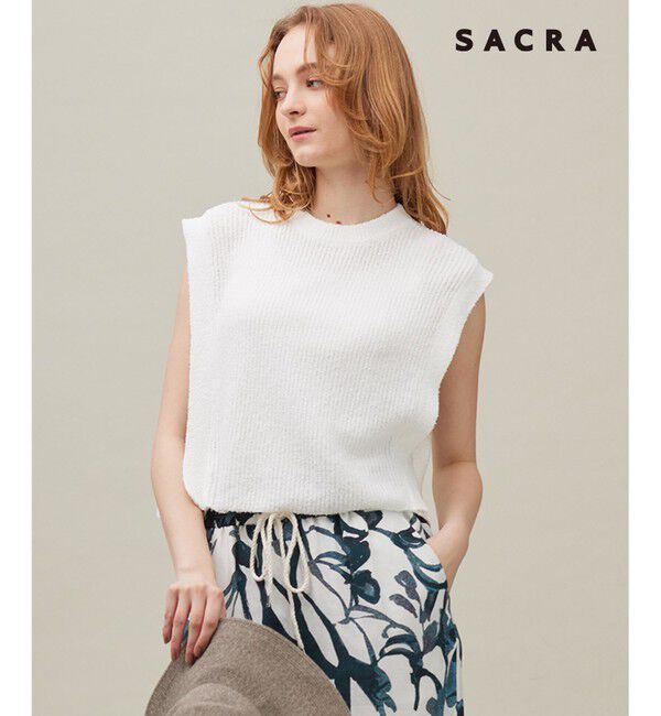23区「【SACRA】コットンナイロンブークレ ポルカリブ ニット」|ニット・セーター|ホワイト系