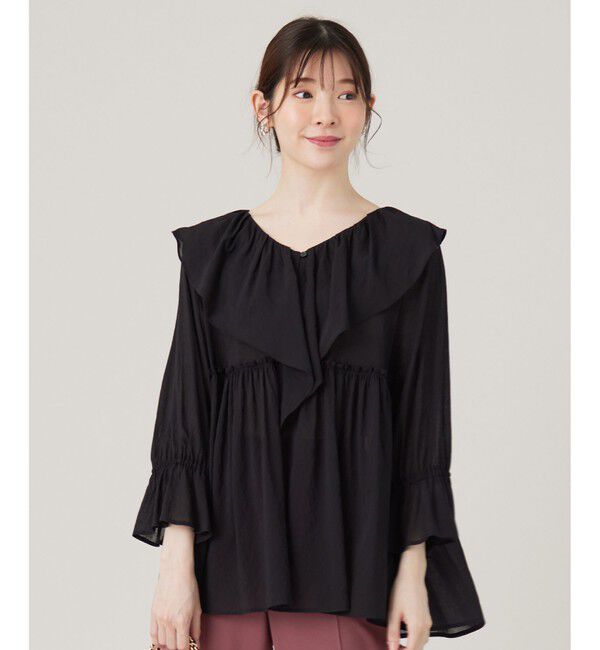 any SiS「【洗える】シアーヴィンテージライクラッフル ブラウス」|シャツ・ブラウス|ブラック