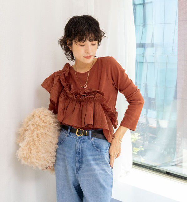 Rie Miller「3WAYリブフリルロンT」|Tシャツ・カットソー|