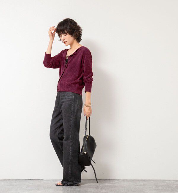 Rie Miller「《手洗い可能》《アンサンブル対応》モールヤーンクルーネックカーディガン」|カーディガン|