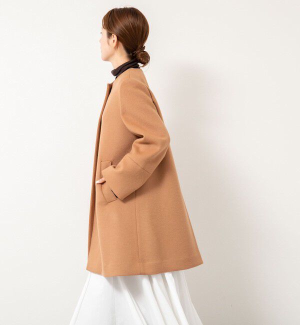 NOLLEY'S「ブローチ付きAラインノーカラーコート」|ノーカラーコート|