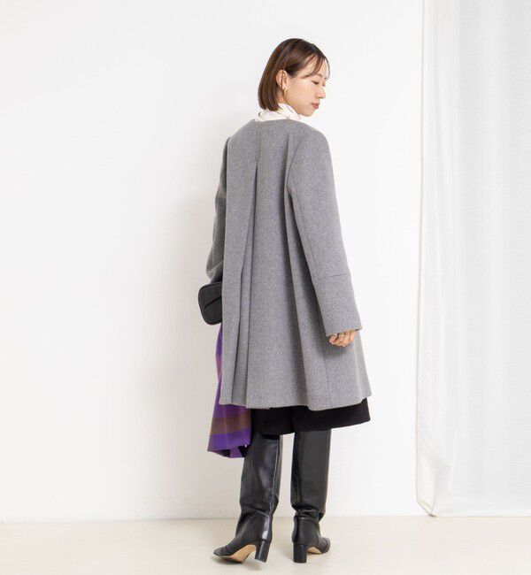 NOLLEY'S「ブローチ付きAラインノーカラーコート」|ノーカラーコート|