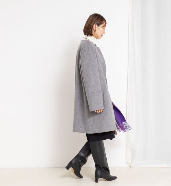 NOLLEY'S「ブローチ付きAラインノーカラーコート」|ノーカラーコート|