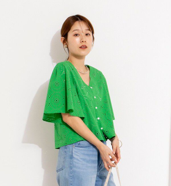 NOLLEY'S「《セットアップ対応》ウォッシャブルフレアスリーブレースブラウス」|シャツ・ブラウス|