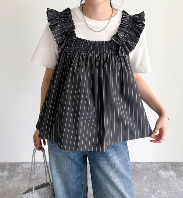 fredy emue「マルチウェイストライプノースリーブブラウス」|シャツ・ブラウス|グレー系その他