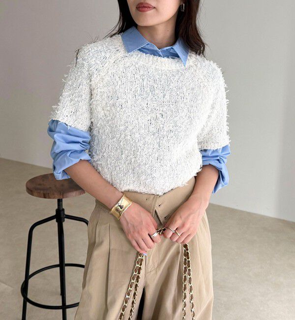 fredy emue「チュールテープ半袖ニットプルオーバー」|ニット・セーター|