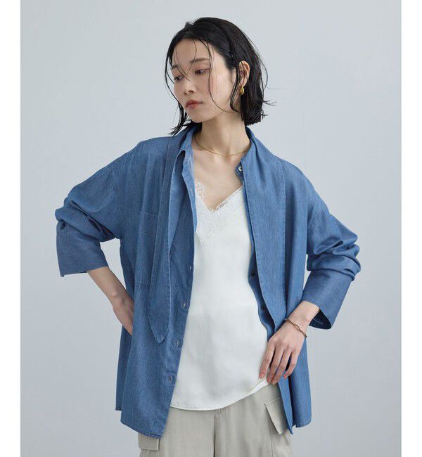 SALON adam et rope'「【WEB限定】フラールボウタイデニムブラウス」|シャツ・ブラウス|ブルー系(45)