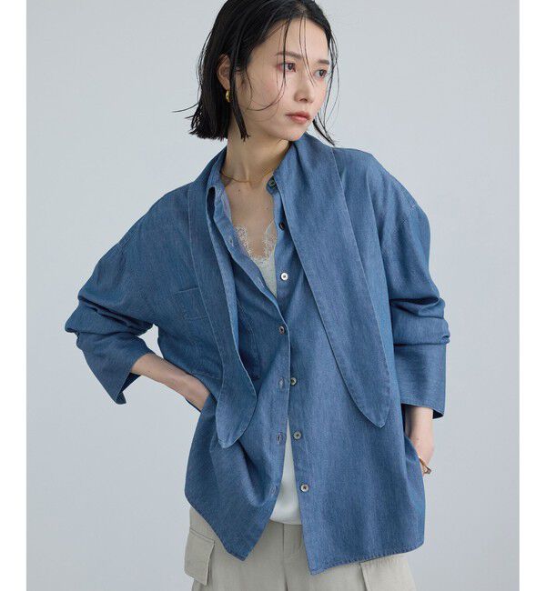 SALON adam et rope'「【WEB限定】フラールボウタイデニムブラウス」|シャツ・ブラウス|