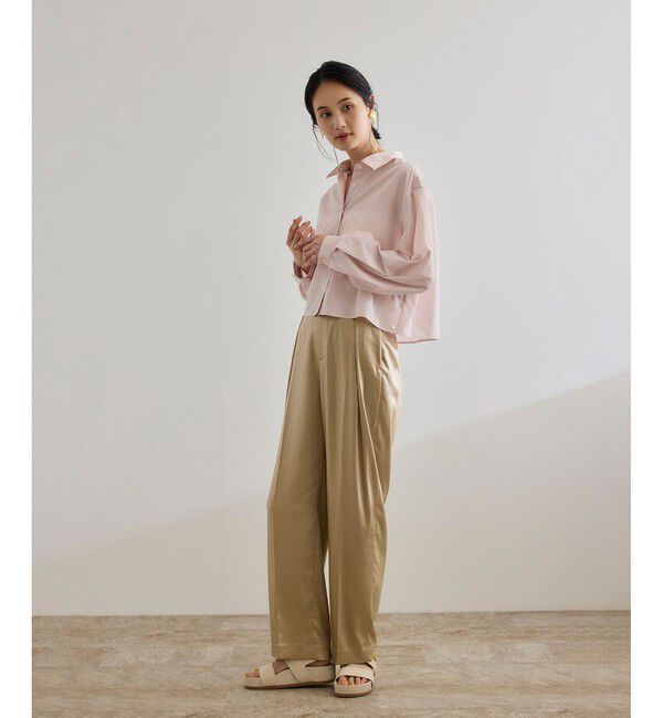 ROPE「【WEB・一部店舗限定】ブライトハンマーサテンテーパードパンツ/洗える」|チノ|