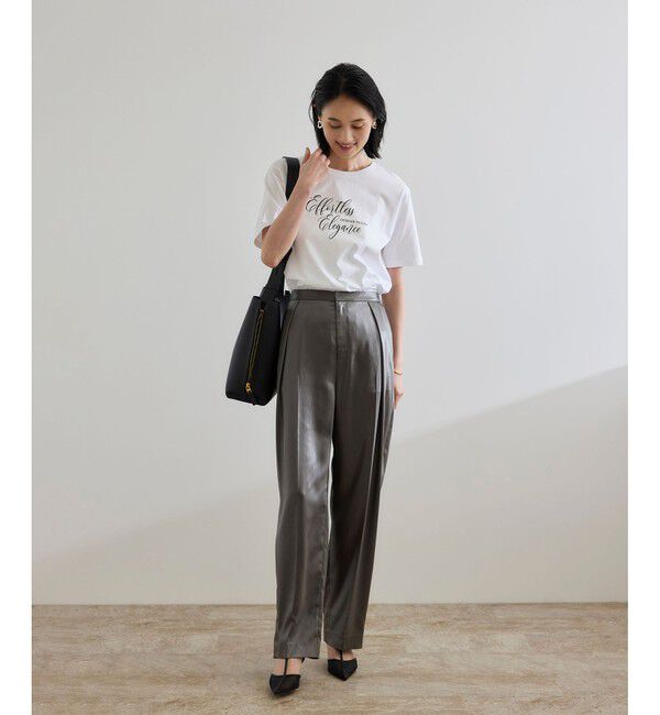 ROPE「【WEB・一部店舗限定】ブライトハンマーサテンテーパードパンツ/洗える」|チノ|