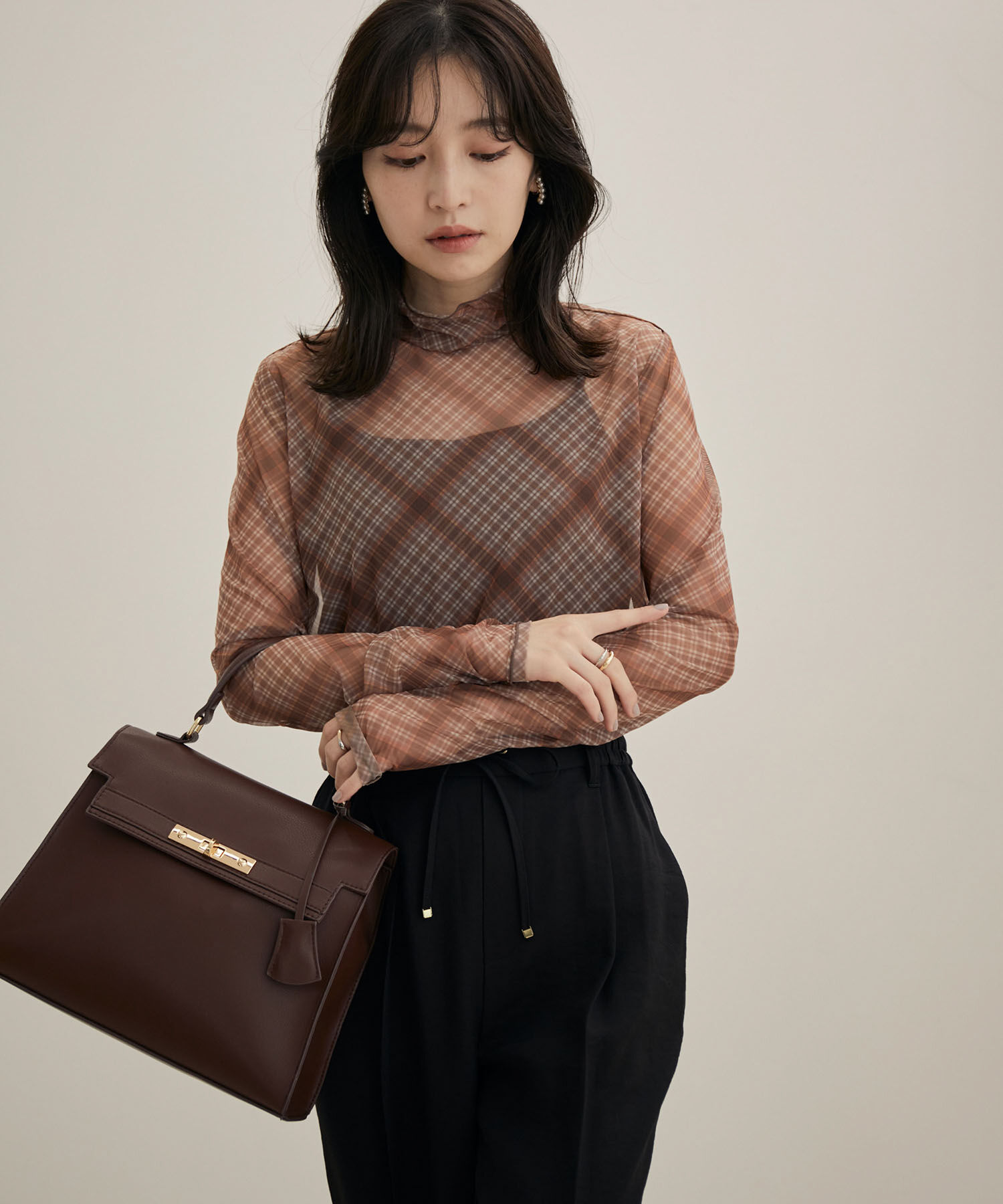 VIS「【程よい透け感】チェック＆花柄＆無地シアーインナー」|Tシャツ・カットソー|