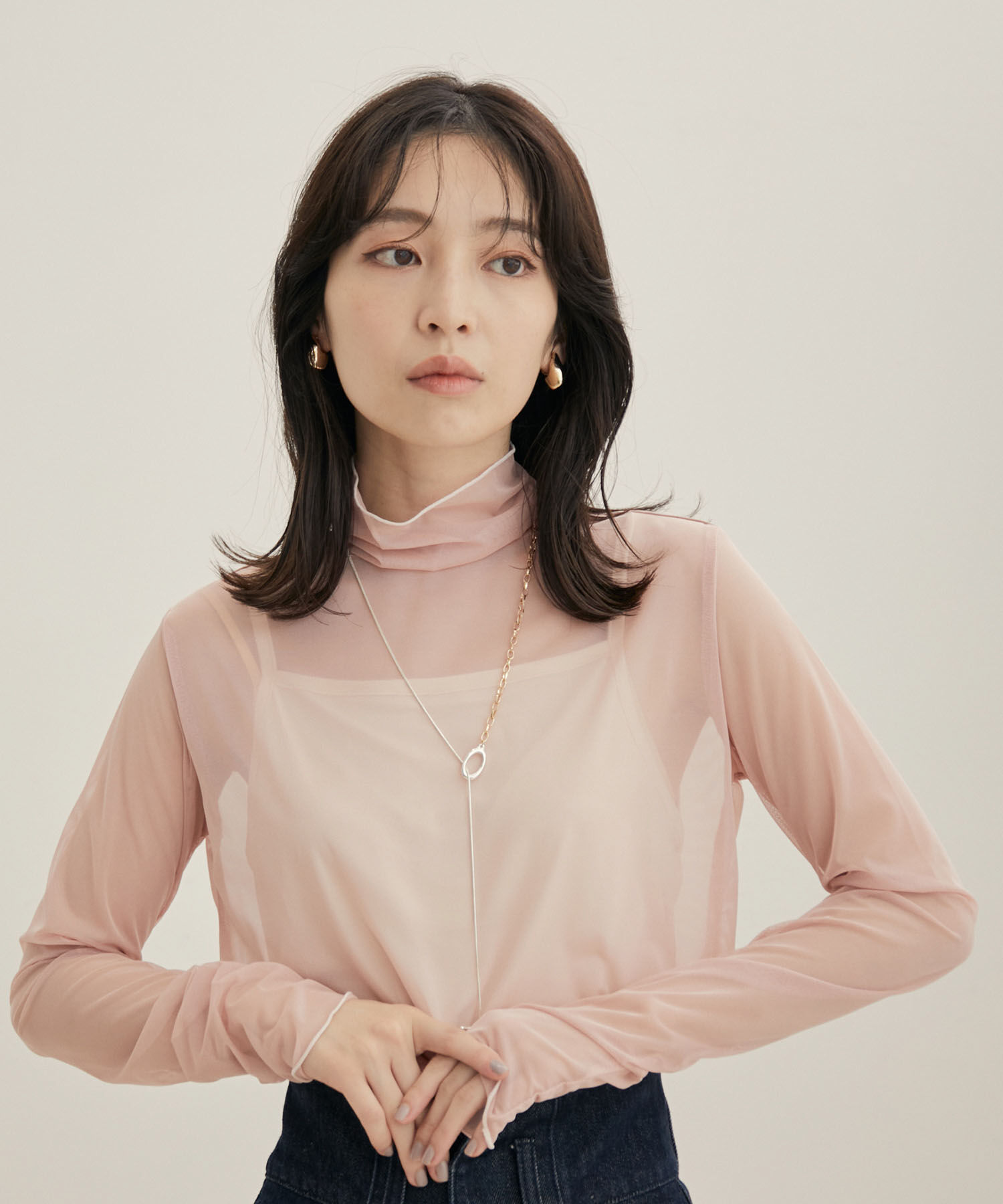 VIS「【程よい透け感】チェック＆花柄＆無地シアーインナー」|Tシャツ・カットソー|