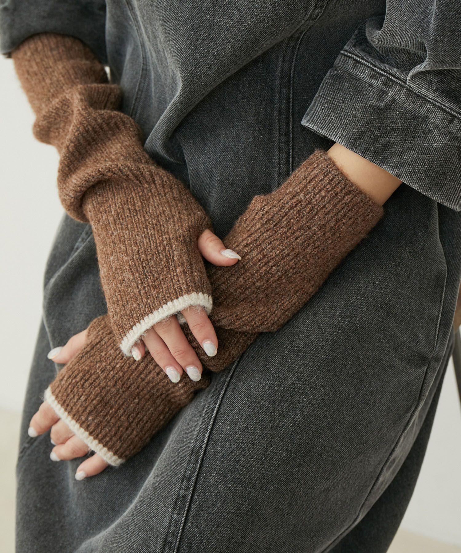 VIS「【2WAY】フィンガーレスリブニットアームウォーマー」|手袋|ブラウン(22)