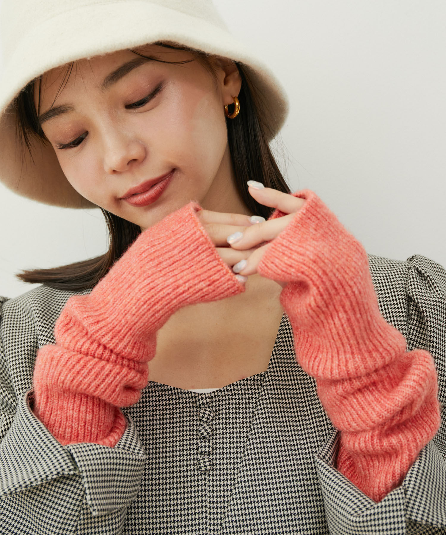 VIS「【2WAY】フィンガーレスリブニットアームウォーマー」|手袋|レッド系(62)