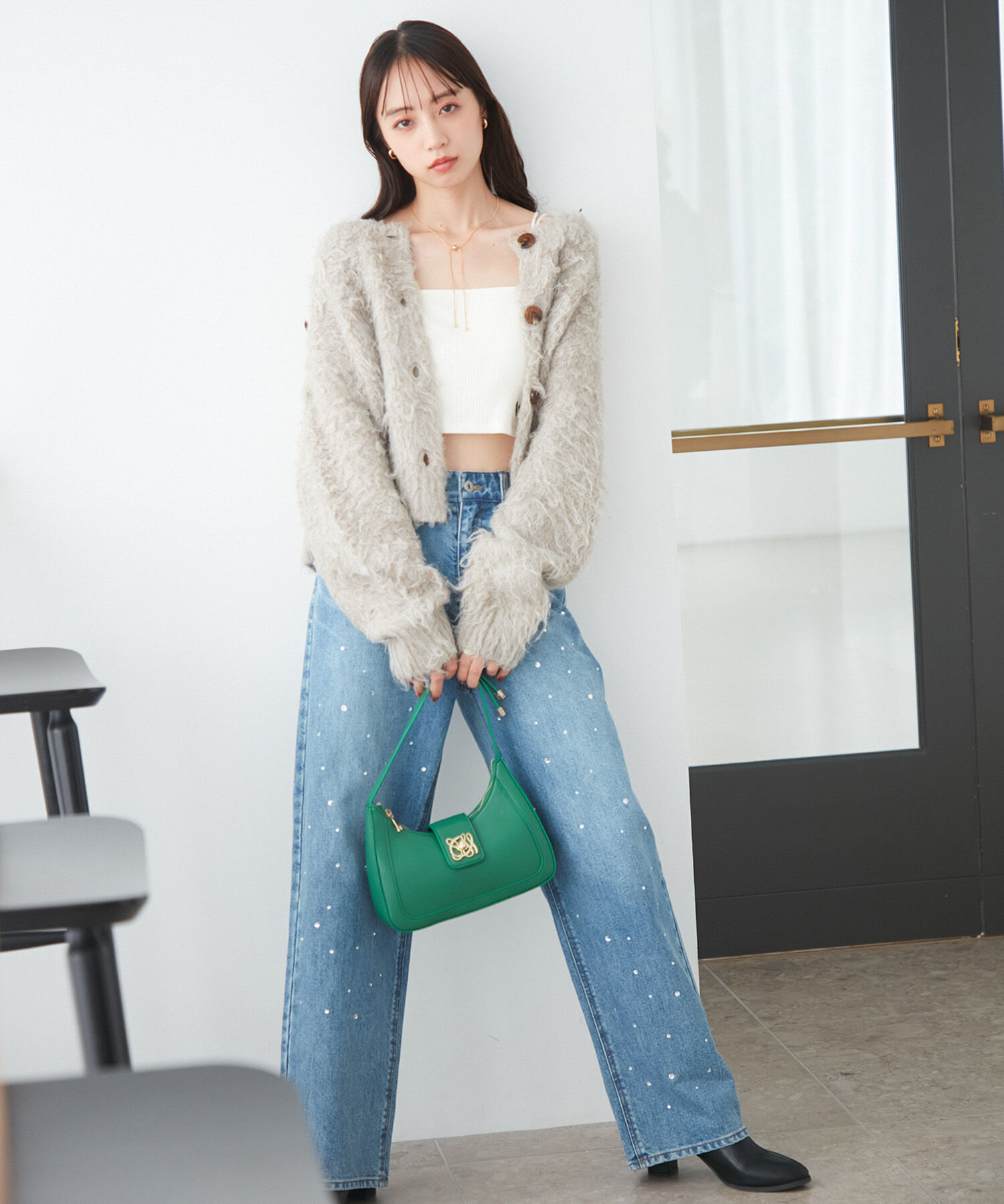 VIS「【前後2WAY】毛混くるくるシャギーカーディガン」|カーディガン|