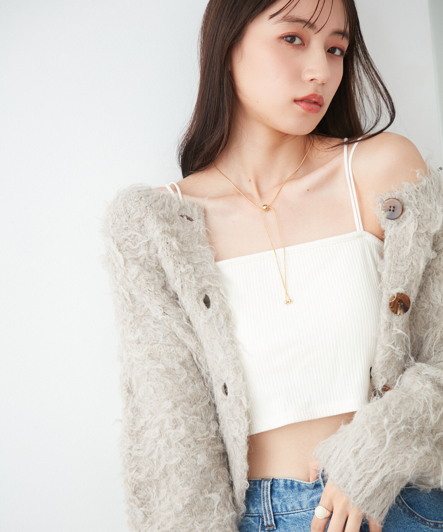 VIS「【前後2WAY】毛混くるくるシャギーカーディガン」|カーディガン|