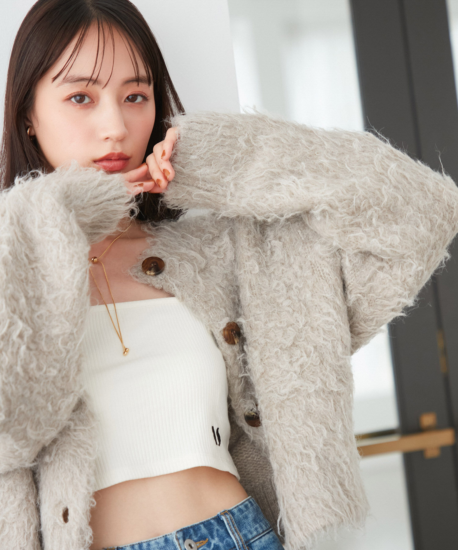 VIS「【前後2WAY】毛混くるくるシャギーカーディガン」|カーディガン|