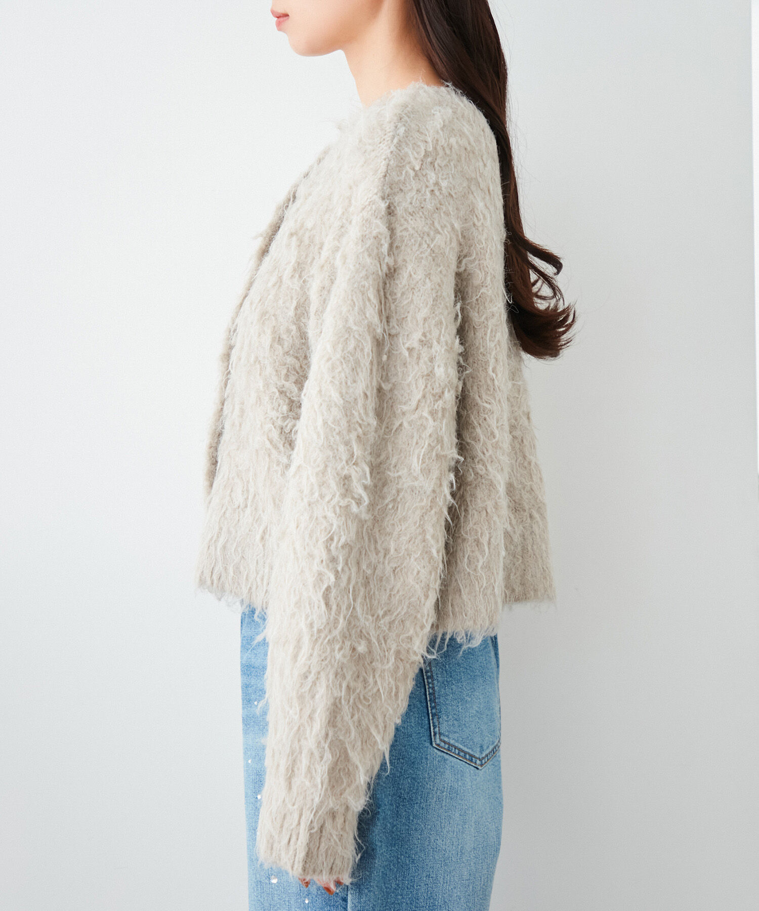 VIS「【前後2WAY】毛混くるくるシャギーカーディガン」|カーディガン|
