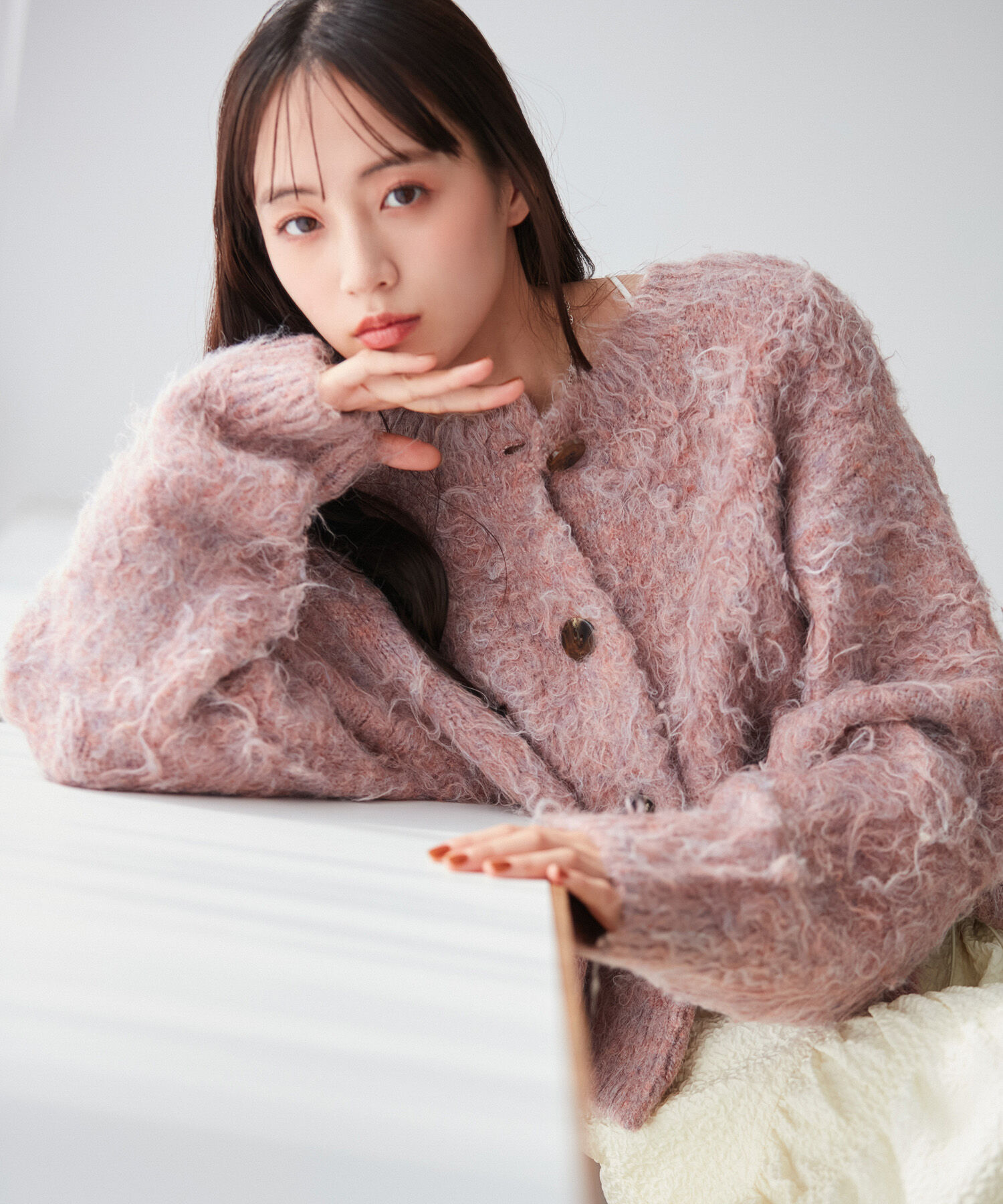 VIS「【前後2WAY】毛混くるくるシャギーカーディガン」|カーディガン|