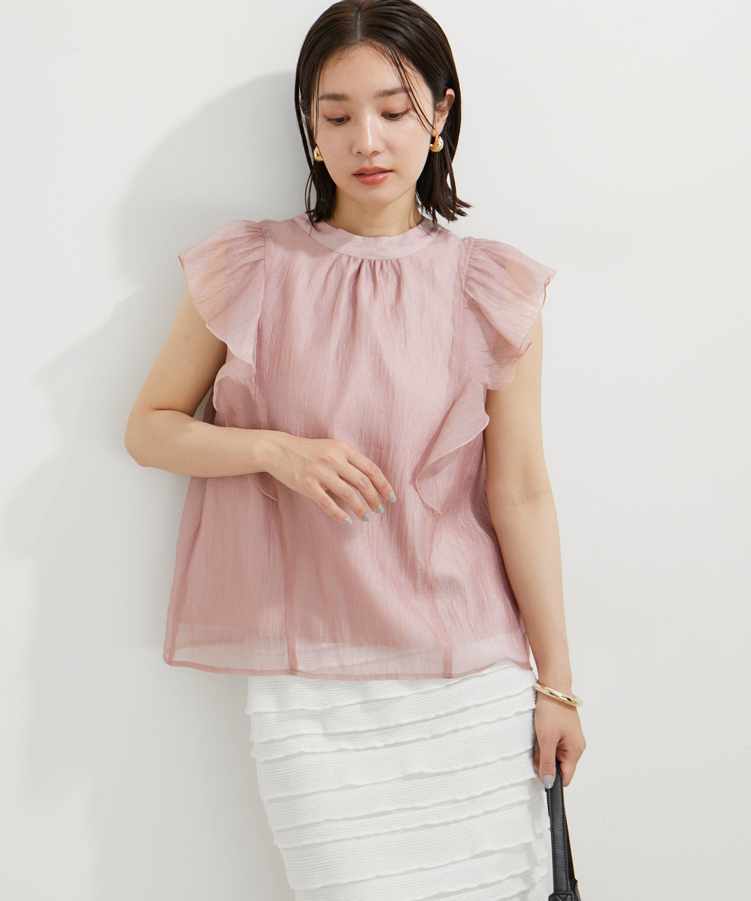 VIS「【新色追加】シャイニーボウタイフリルブラウス【前後2WAY】【洗える】」|シャツ・ブラウス|