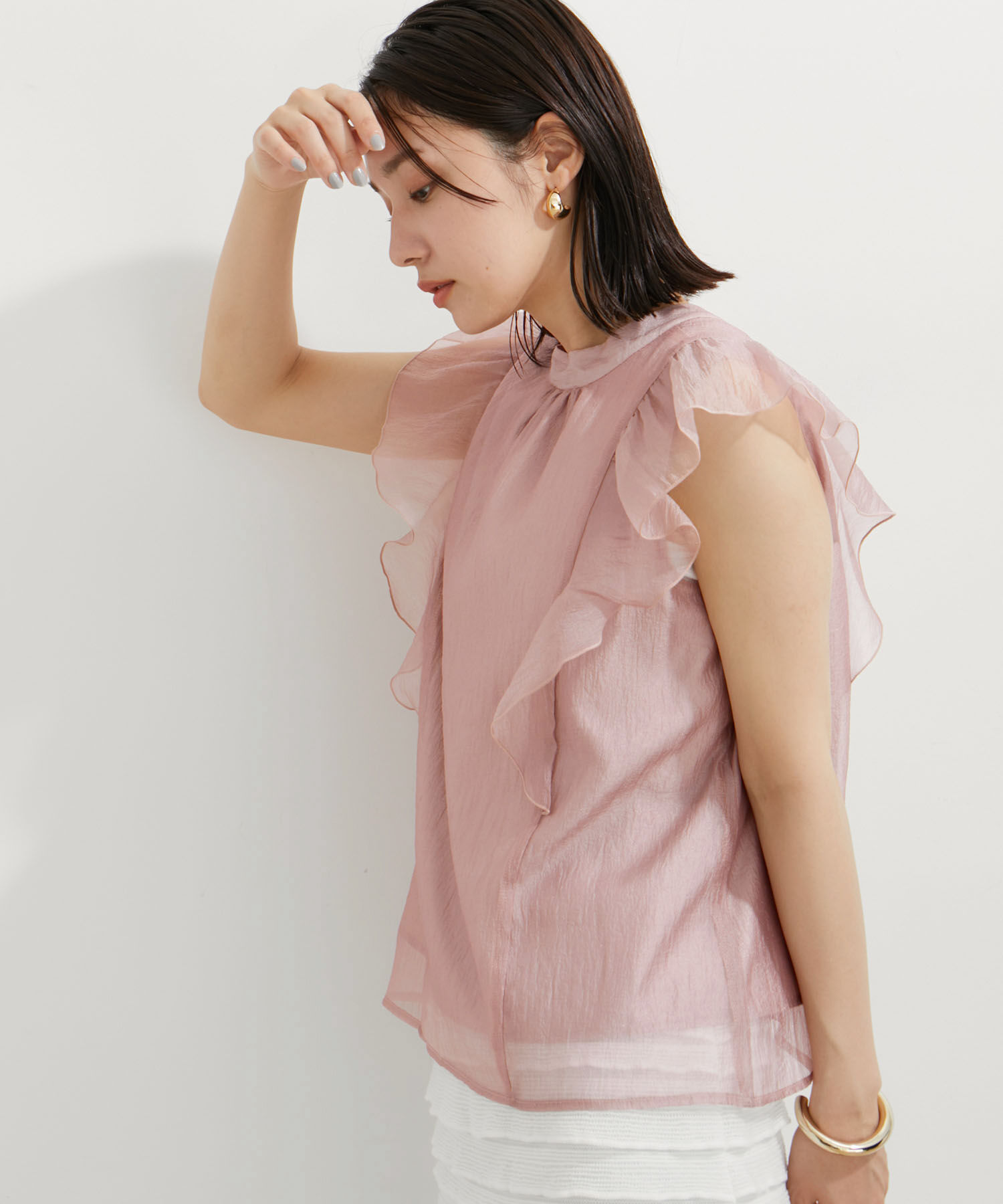 VIS「【新色追加】シャイニーボウタイフリルブラウス【前後2WAY】【洗える】」|シャツ・ブラウス|