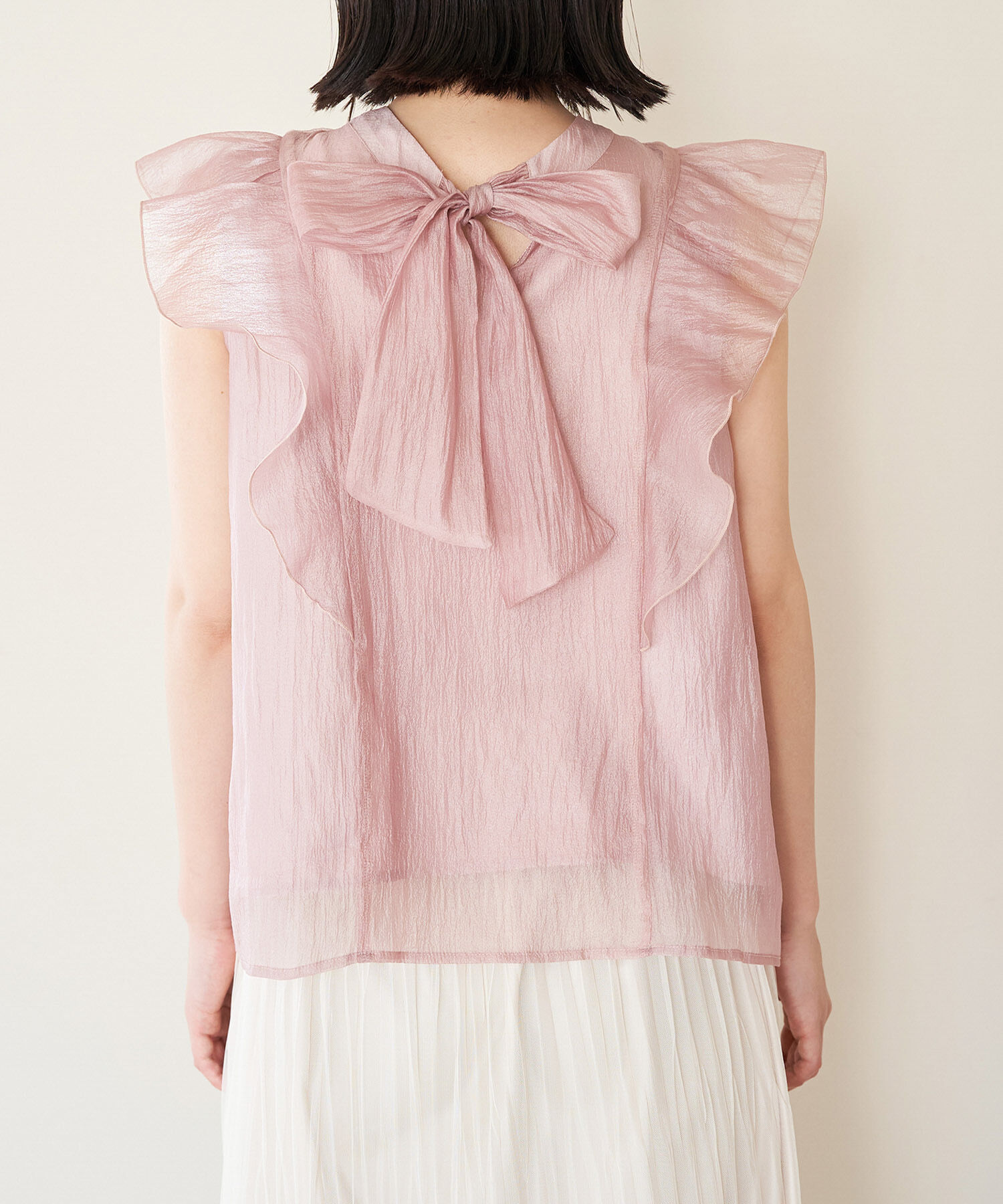 VIS「【新色追加】シャイニーボウタイフリルブラウス【前後2WAY】【洗える】」|シャツ・ブラウス|