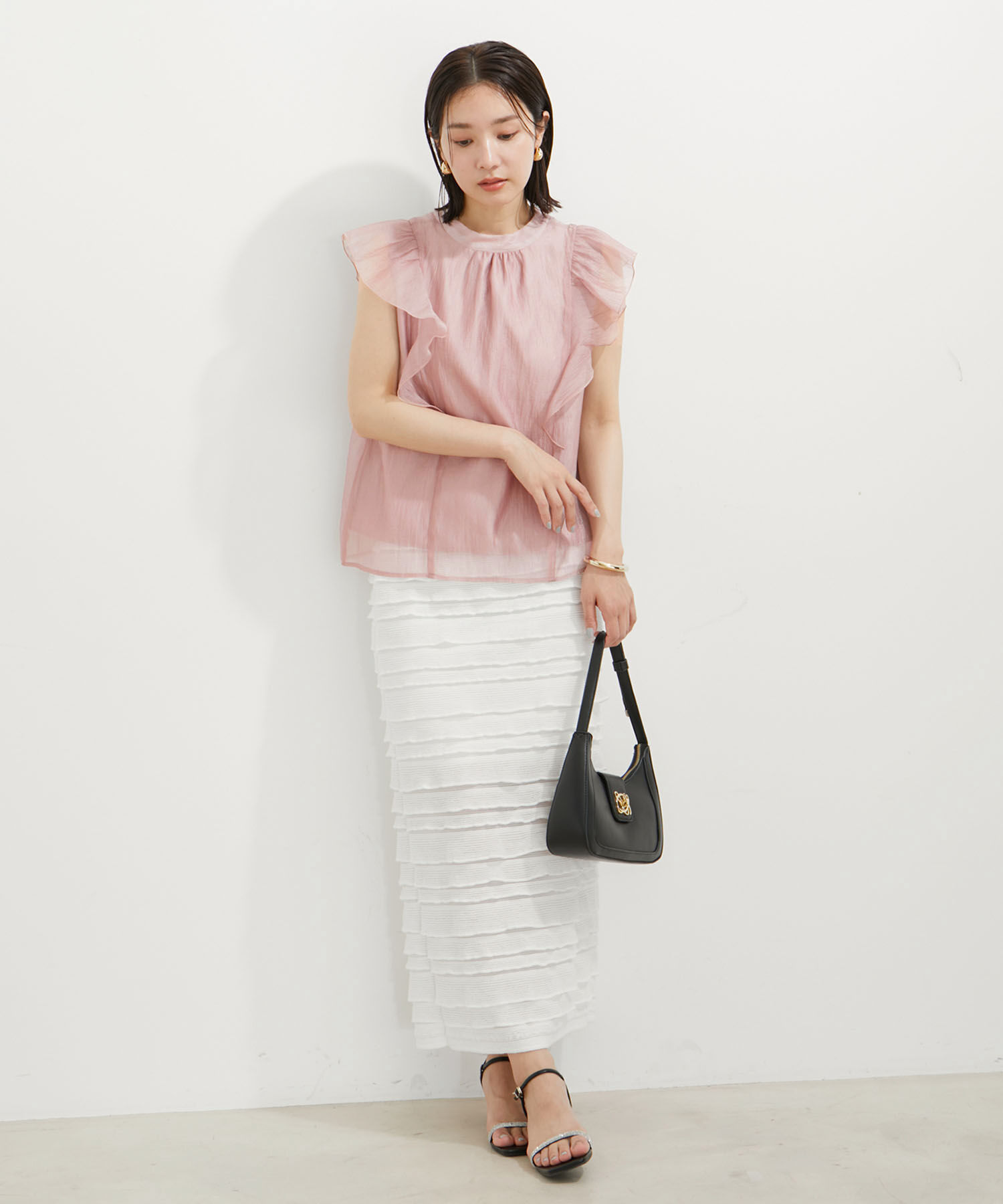 VIS「【新色追加】シャイニーボウタイフリルブラウス【前後2WAY】【洗える】」|シャツ・ブラウス|