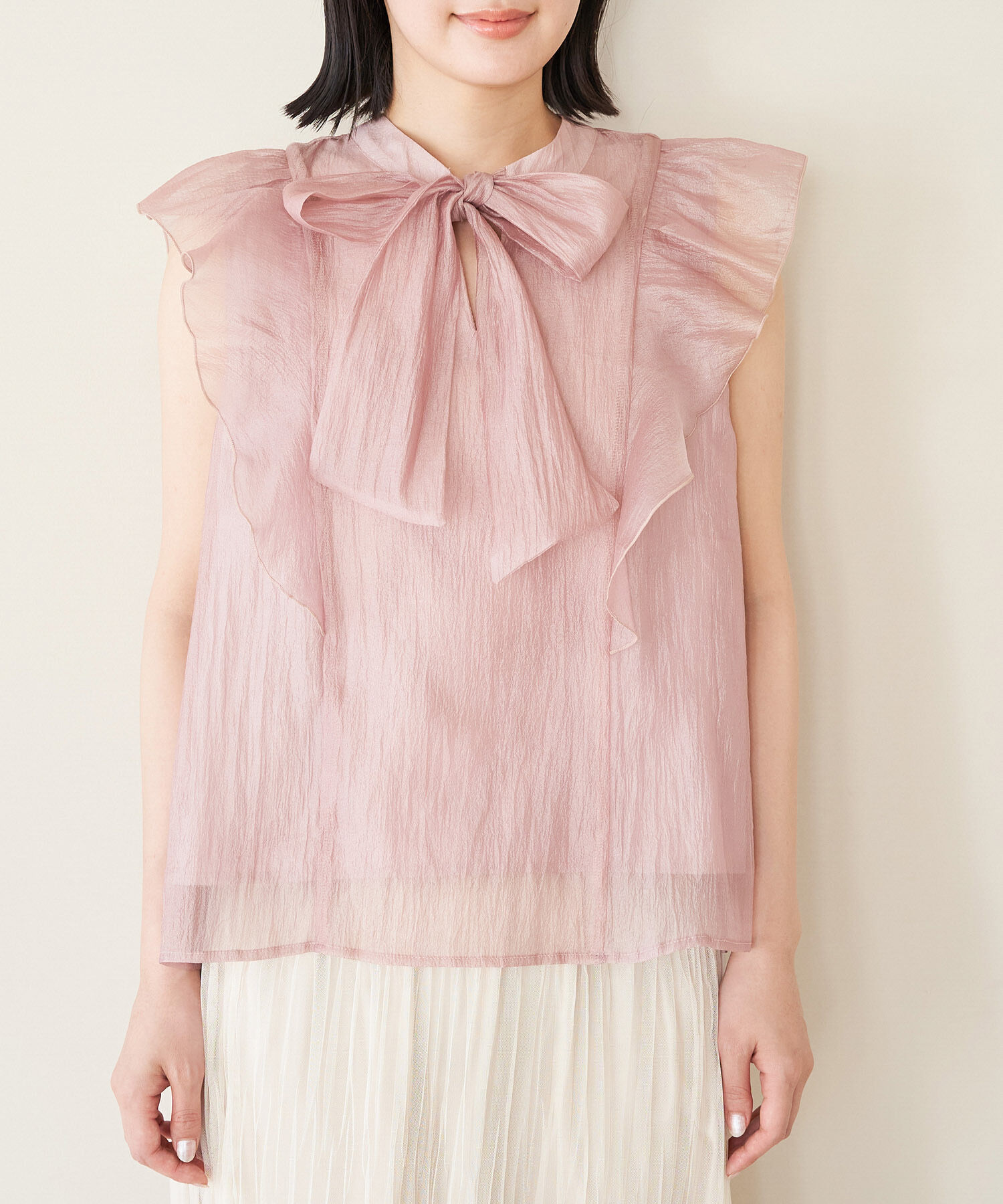 VIS「【新色追加】シャイニーボウタイフリルブラウス【前後2WAY】【洗える】」|シャツ・ブラウス|