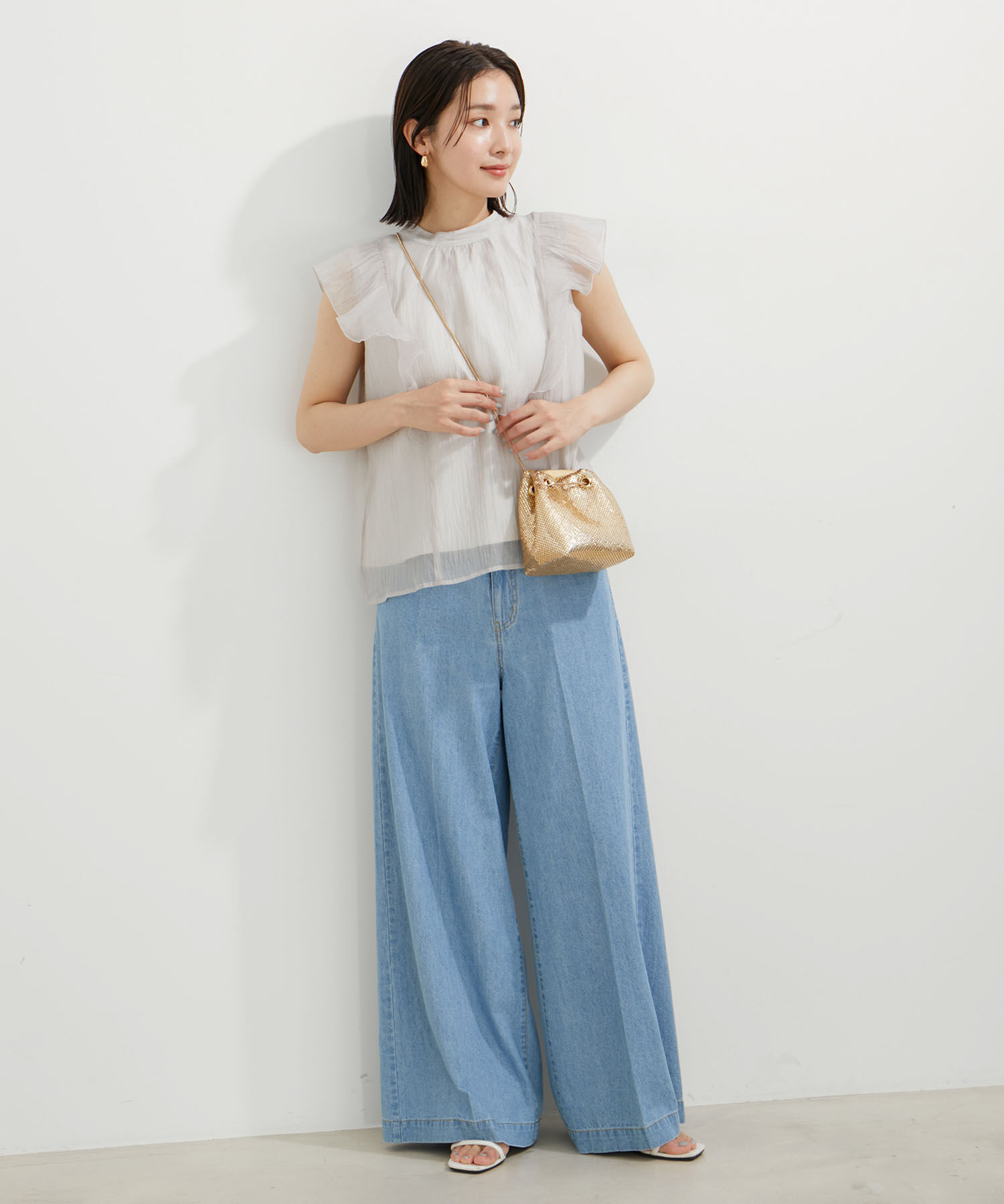 VIS「【新色追加】シャイニーボウタイフリルブラウス【前後2WAY】【洗える】」|シャツ・ブラウス|