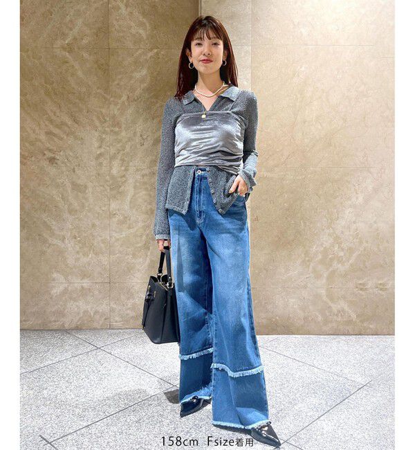 VIS「【WEB/一部店舗限定】配色ラメポロ襟カーディガン/美シルエット」|カーディガン|