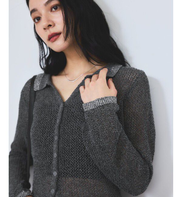 VIS「【WEB/一部店舗限定】配色ラメポロ襟カーディガン/美シルエット」|カーディガン|グレー(07)