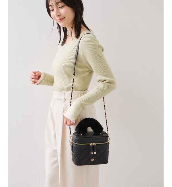 VIS「ファーハンドルキルティング＆ツイードバニティバッグ/2WAY」|ハンドバッグ|