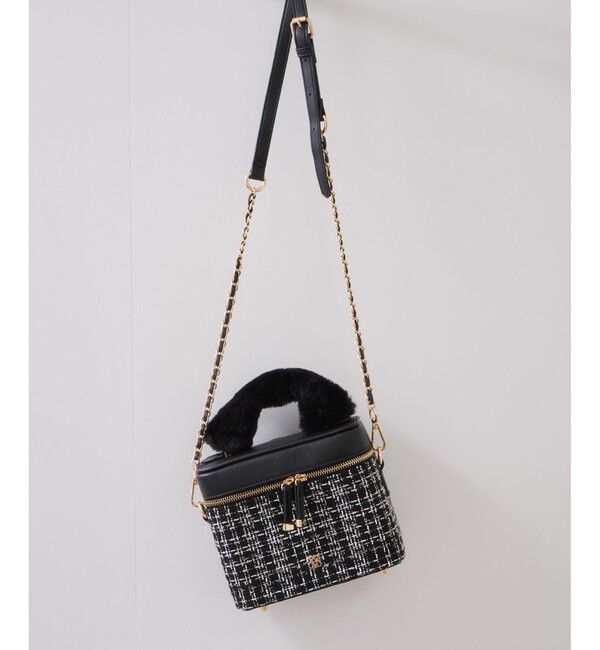 VIS「ファーハンドルキルティング＆ツイードバニティバッグ/2WAY」|ハンドバッグ|