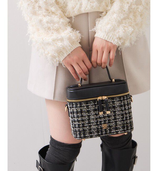 VIS「ファーハンドルキルティング＆ツイードバニティバッグ/2WAY」|ハンドバッグ|