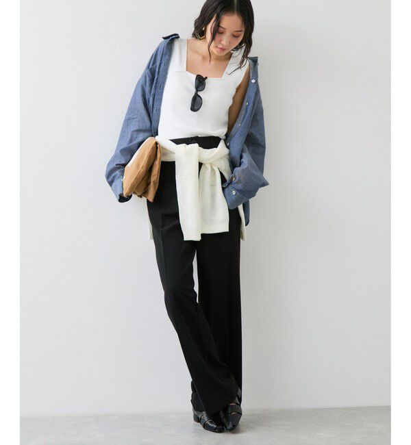 VIS「カットジョーゼットフレアパンツ/イージーケア」|チノ|