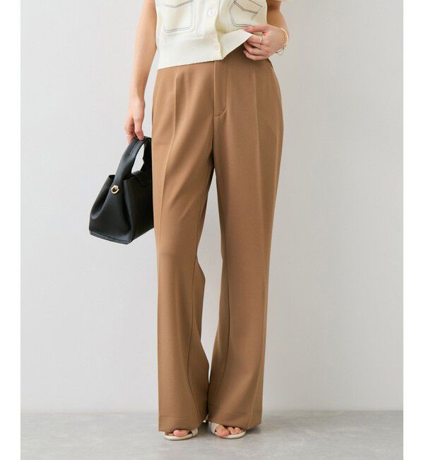 VIS「カットジョーゼットフレアパンツ/イージーケア」|チノ|キャメル(25)