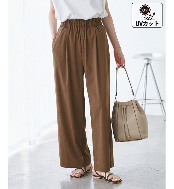 Rope&rsquo;Picnic「【UVカット】レーヨンナイロンイージーワイドパンツ」|チノ|ブラウン系(22)
