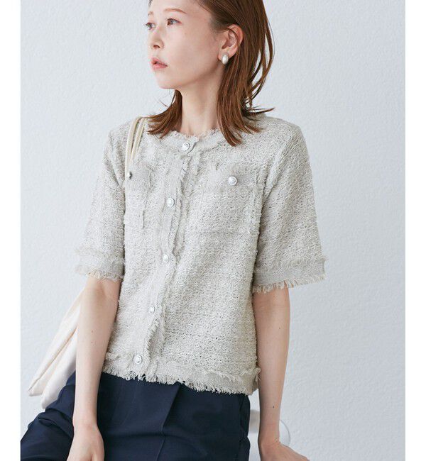 Rope&rsquo;Picnic「【サマー・ツイード】ハーフスリーブカーディガン」|カーディガン|