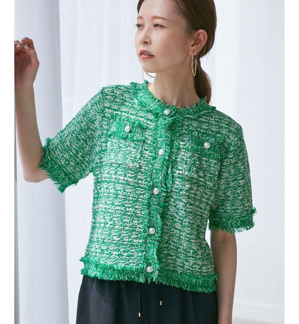 Rope&rsquo;Picnic「【サマー・ツイード】ハーフスリーブカーディガン」|カーディガン|