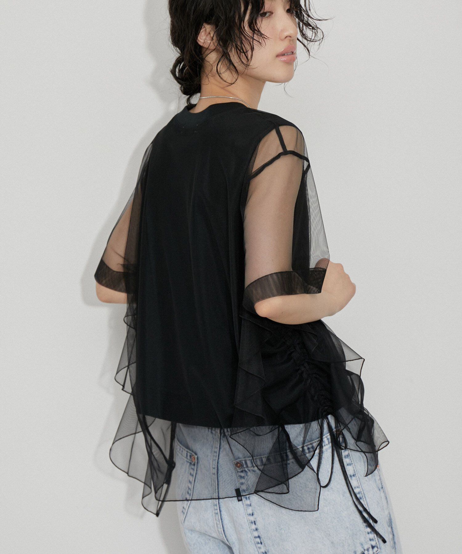 ADAM ET ROPE'「【再入荷・洗える・サステナブル】ギャザーチュールトップス」|その他|