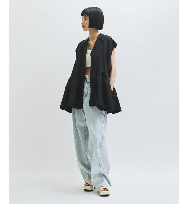 ADAM ET ROPE'「【サステナブル】オープンカラーペプラムシャツ」|シャツ・ブラウス|