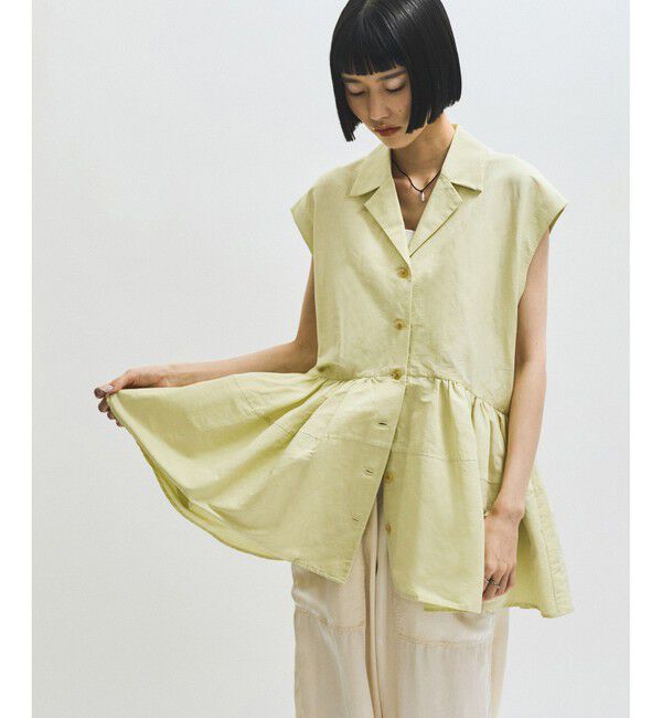 ADAM ET ROPE'「【サステナブル】オープンカラーペプラムシャツ」|シャツ・ブラウス|