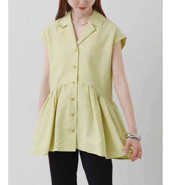 ADAM ET ROPE'「【サステナブル】オープンカラーペプラムシャツ」|シャツ・ブラウス|