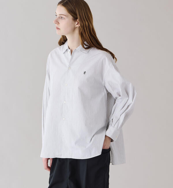 GYMPHLEX「Gymphlex | コットン ストライプ 長袖チュニックシャツ WOMEN」|シャツ・ブラウス|