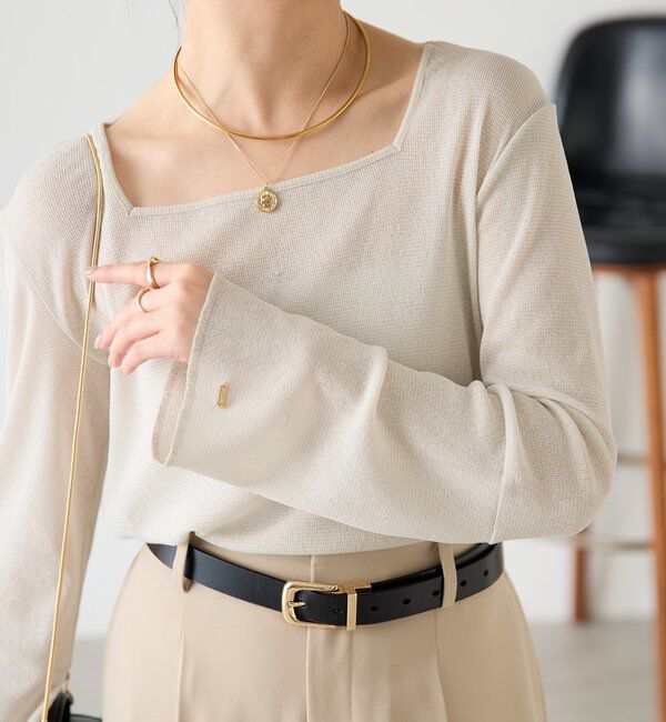  「シアーラメリブスクエアカットソー」|Tシャツ・カットソー|