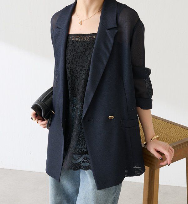  「【夏にも着られる/2サイズ展開】メッシュダブルジャケット」|テーラードジャケット|